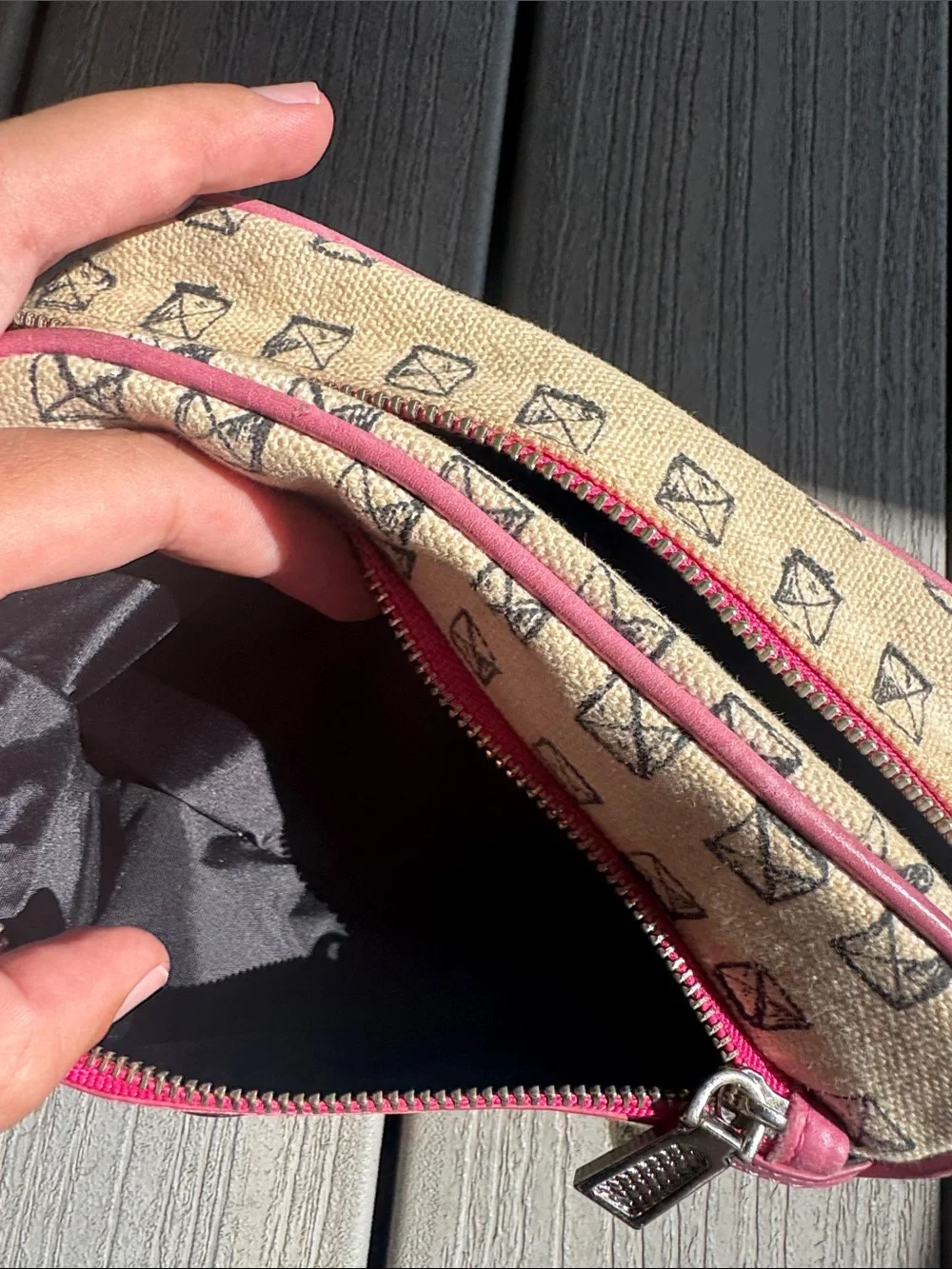 Rebecca Minkoff Canvas Cosmetic Pouch with Pink Trim! 💕